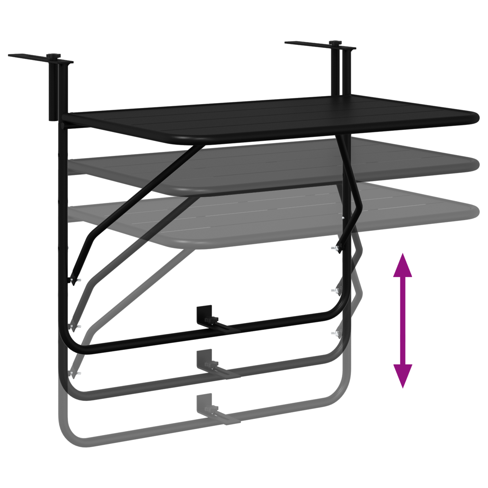 Foldable Black Hanging Balcony Table 60x40 cm Steel - Image 9