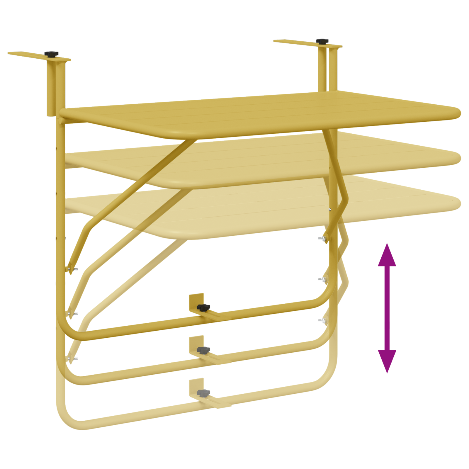 Foldable Hanging Balcony Table - Gold, 60x40 cm, Steel - Image 9