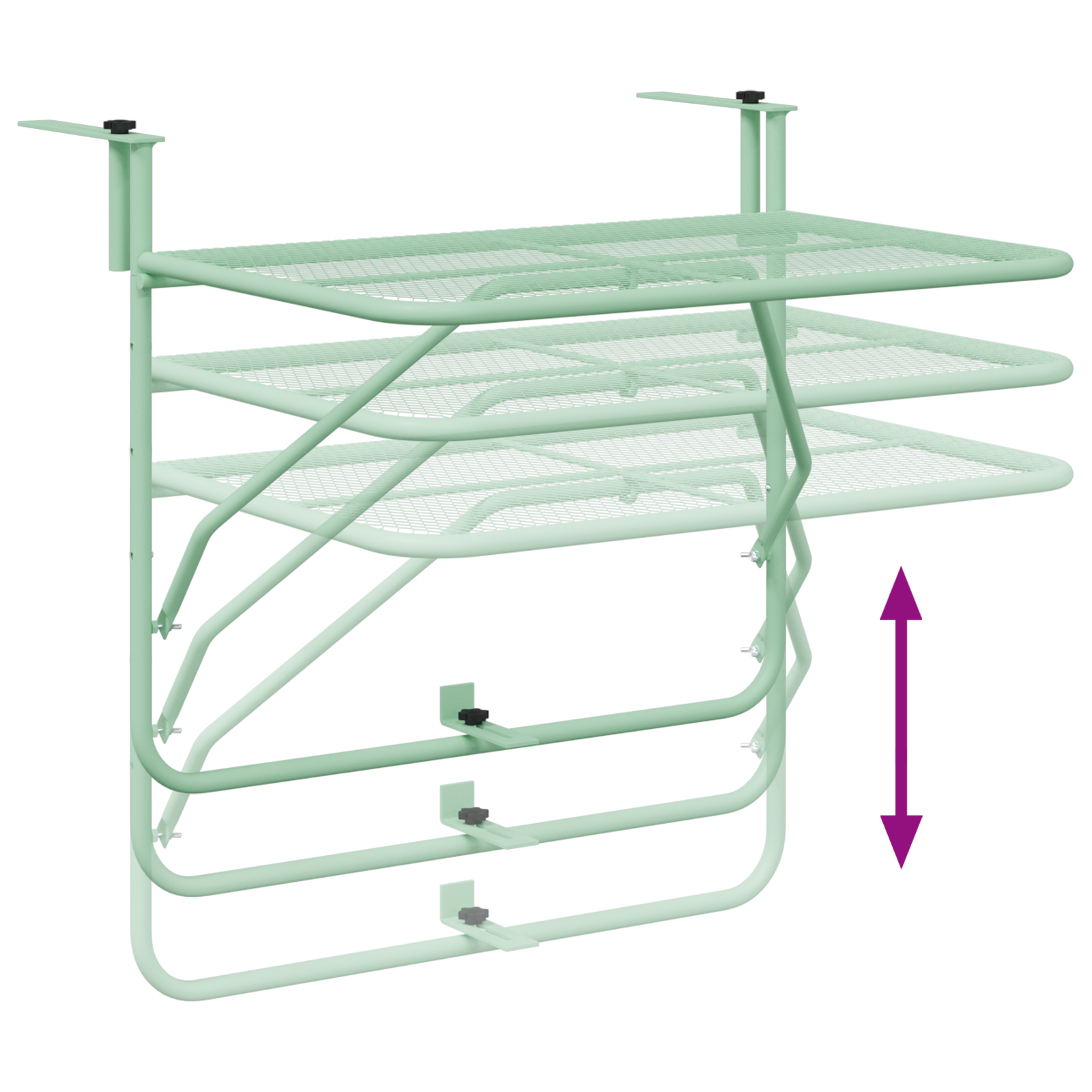 Foldable Hanging Balcony Table - Mint Green, 60x40 cm, Steel - Image 9