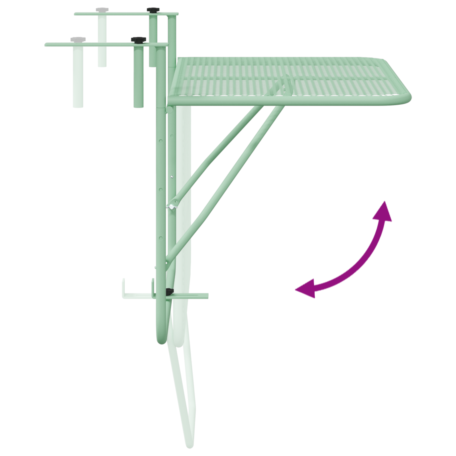 Foldable Hanging Balcony Table - Mint Green, 60x40 cm, Steel - Image 10