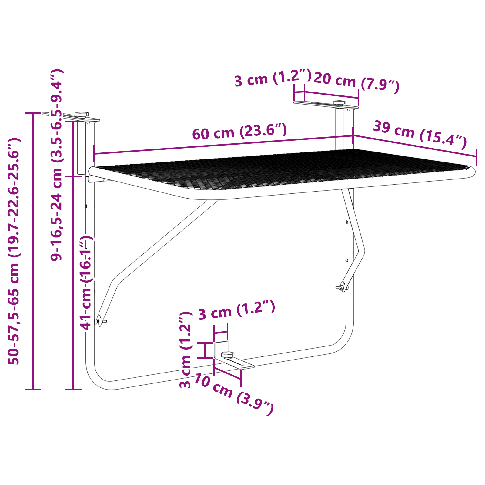 Foldable Hanging Balcony Table - Mint Green, 60x40 cm, Steel - Image 11