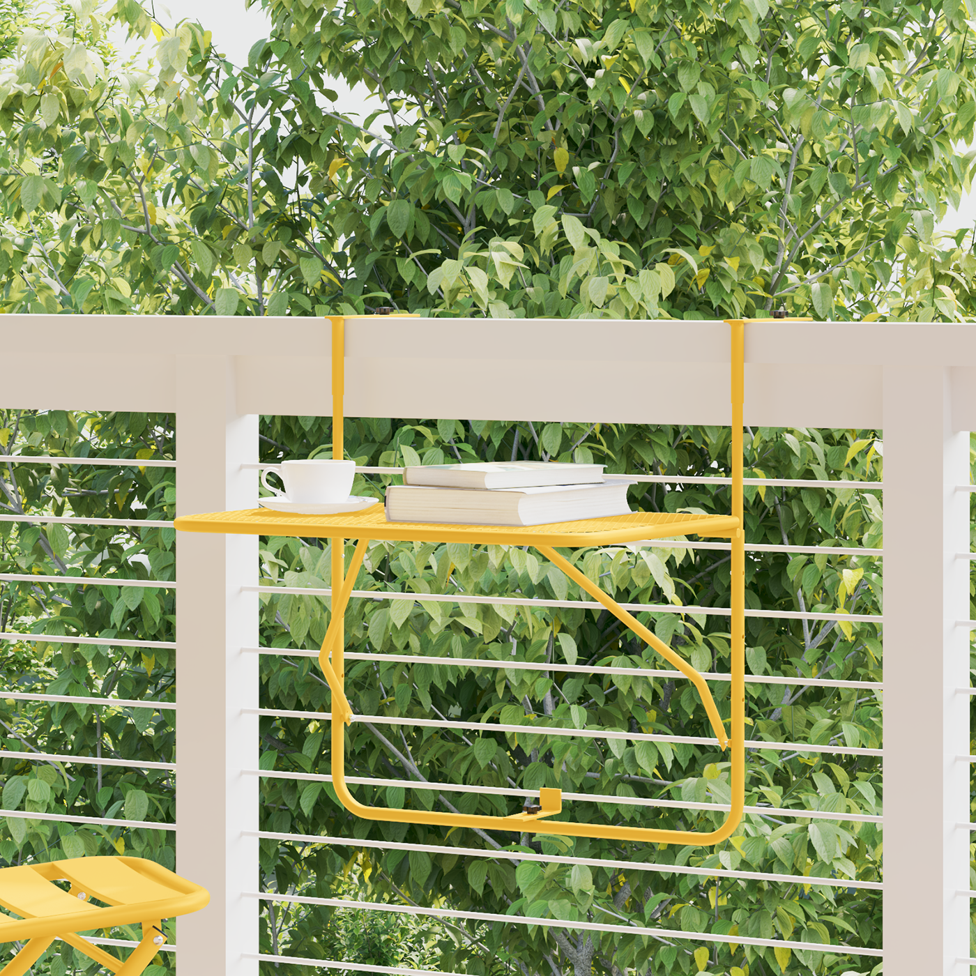 Foldable Hanging Balcony Table in Mustard - 60x40 cm, Steel