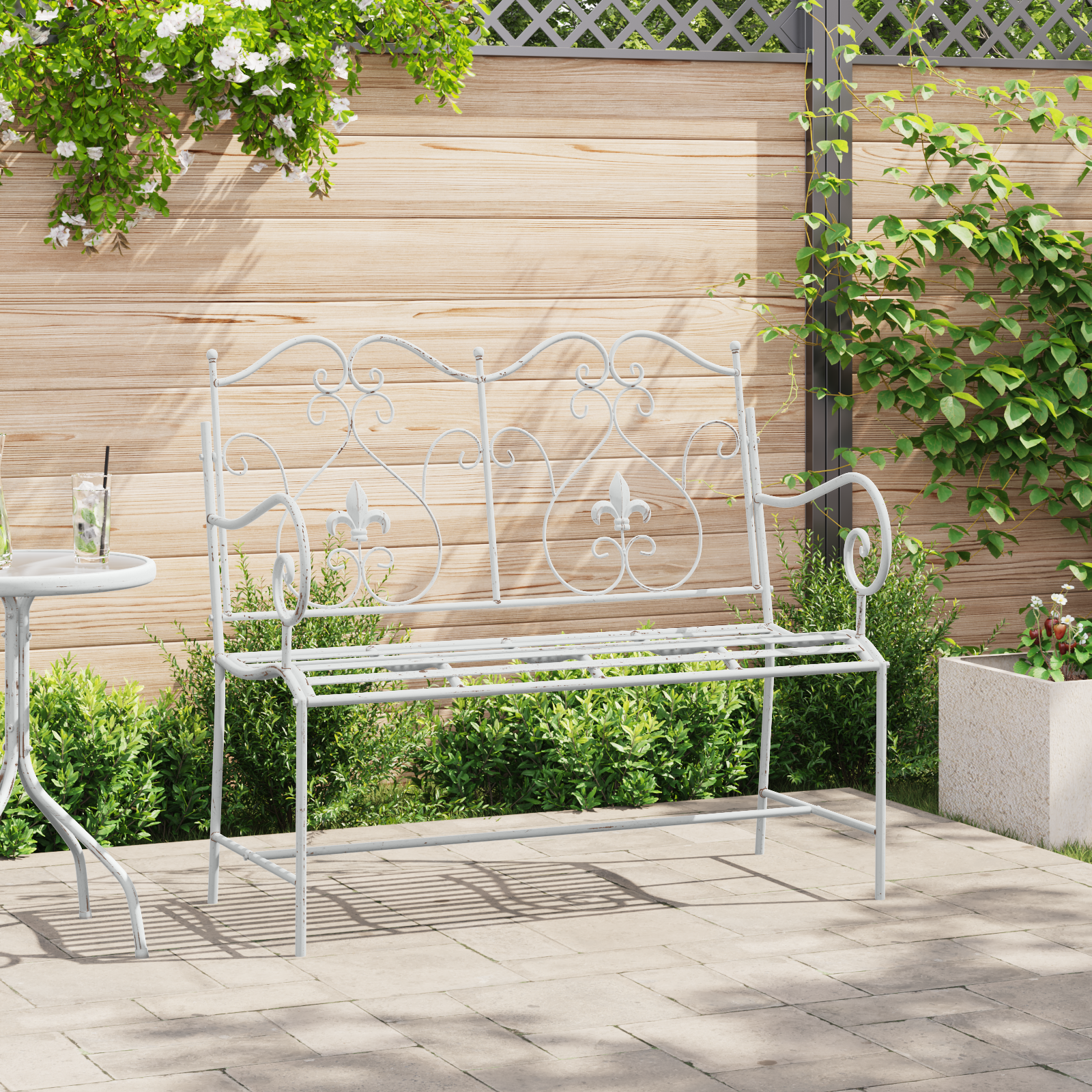 Bench White Metal 104 x 54 x 93 cm Durable Outdoor Bench