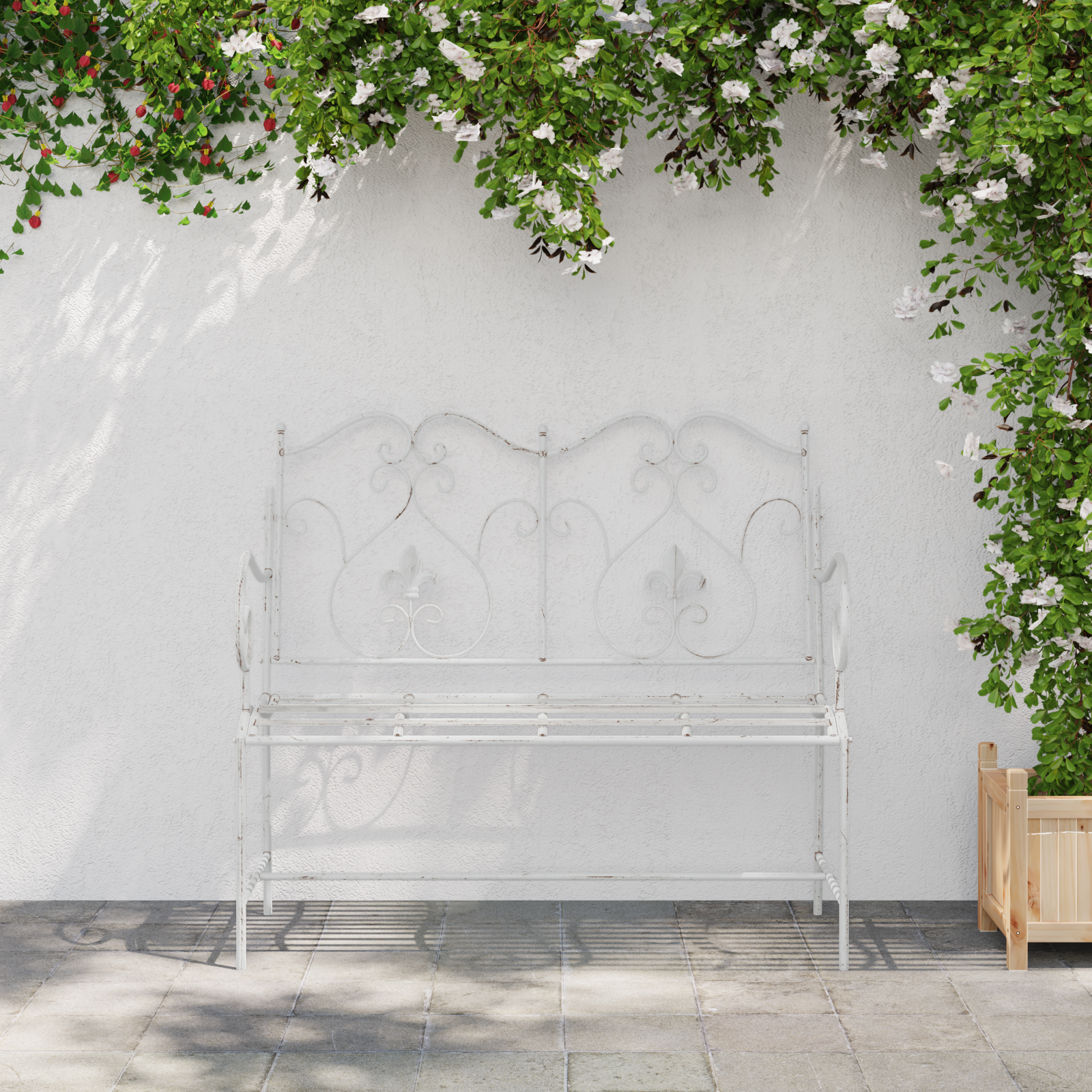 Bench White Metal 104 x 54 x 93 cm Durable Outdoor Bench - Image 3