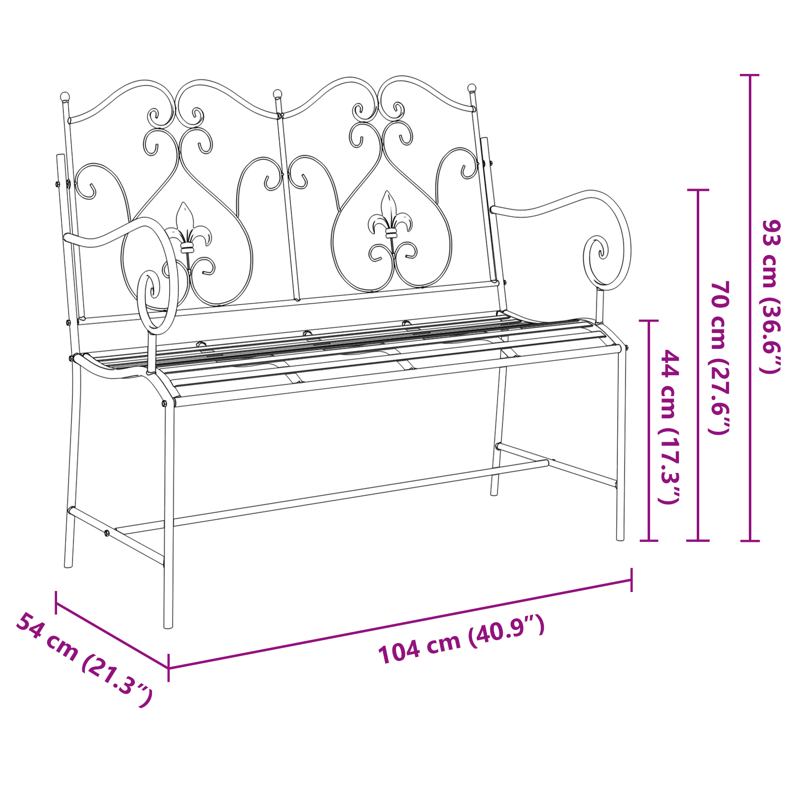 Bench White Metal 104 x 54 x 93 cm Durable Outdoor Bench - Image 9
