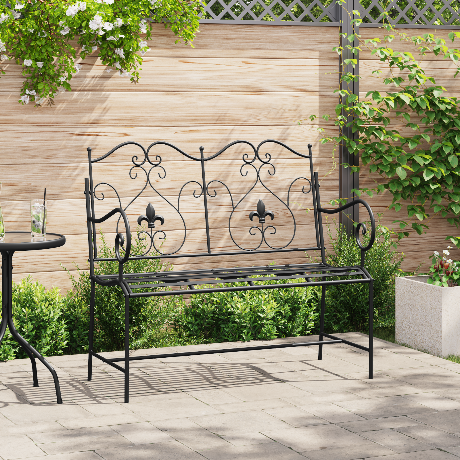 Outdoor Bench Black Metal Standard Tough Outdoor Bench