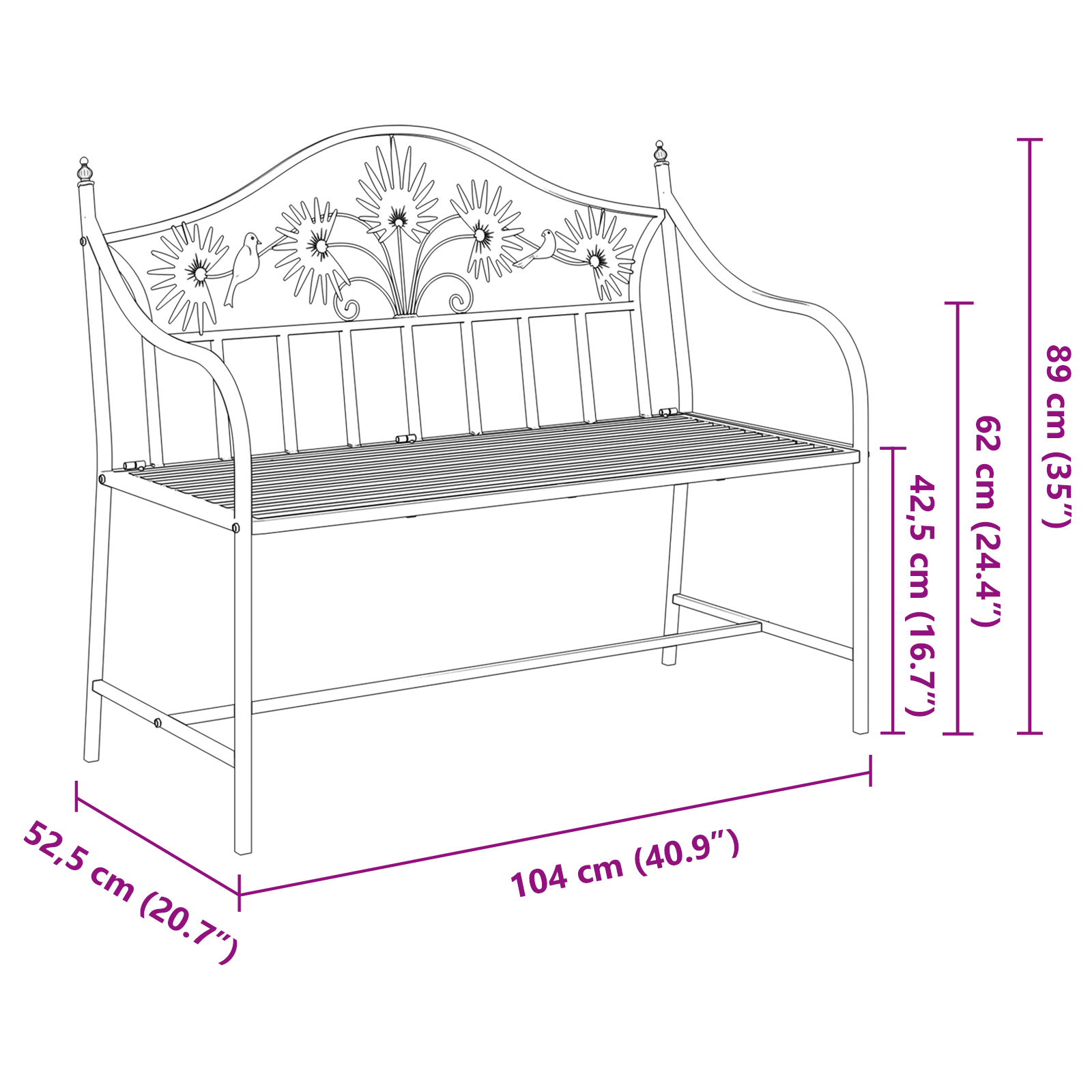Bench White Metal 104 x 52.5 x 89 cm Built to Last - Image 9