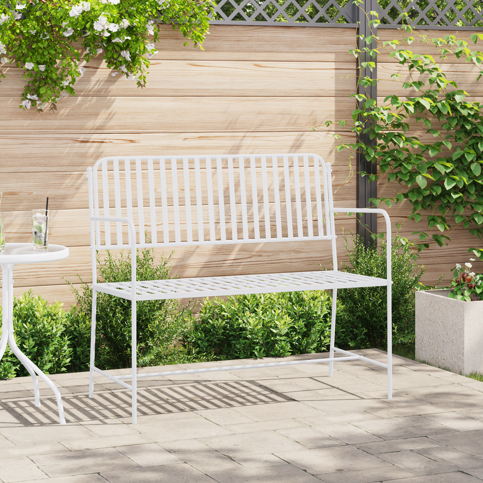 Bench White Metal 103.5 x 51.5 x 90 cm Durable Outdoor Bench