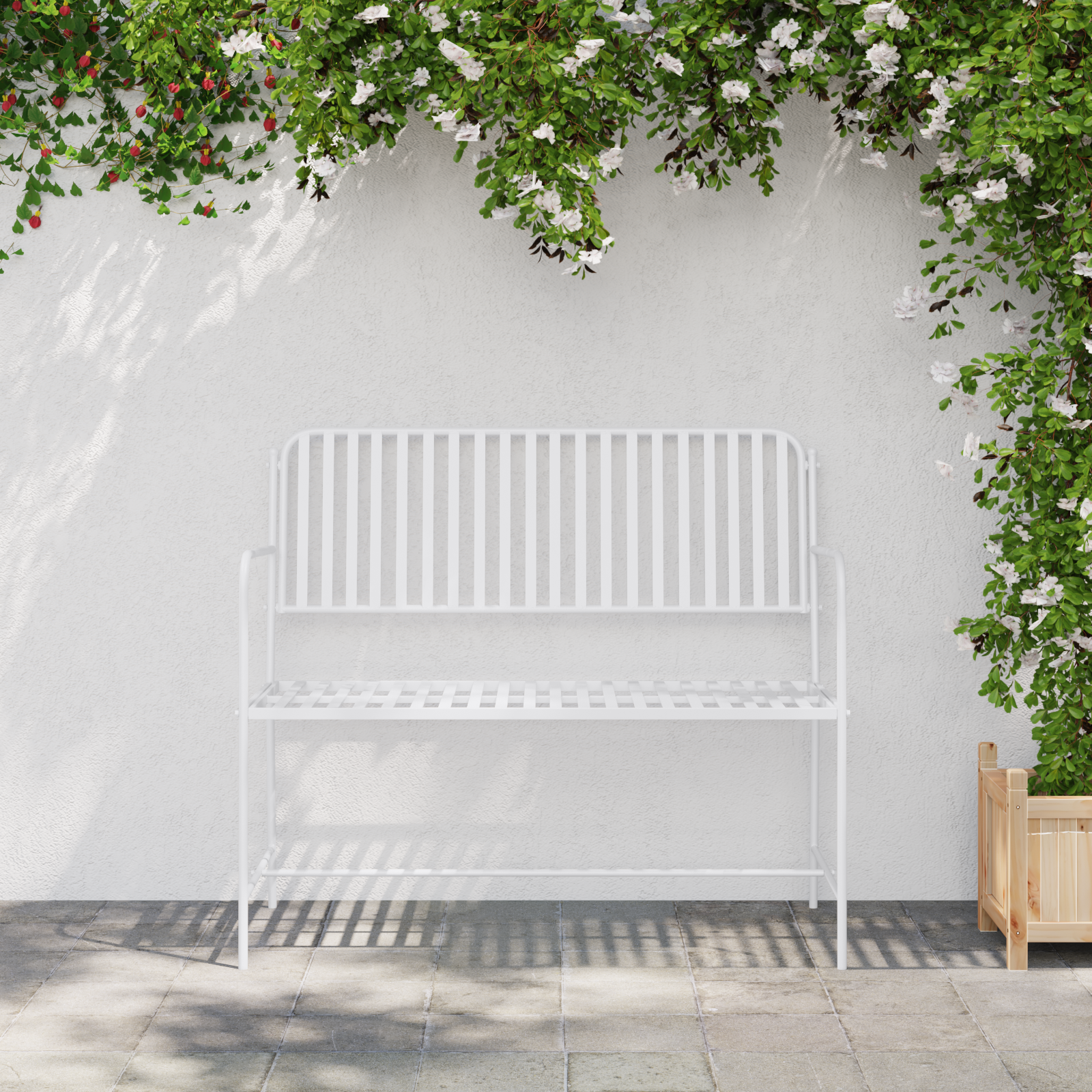 Bench White Metal 103.5 x 51.5 x 90 cm Durable Outdoor Bench - Image 3