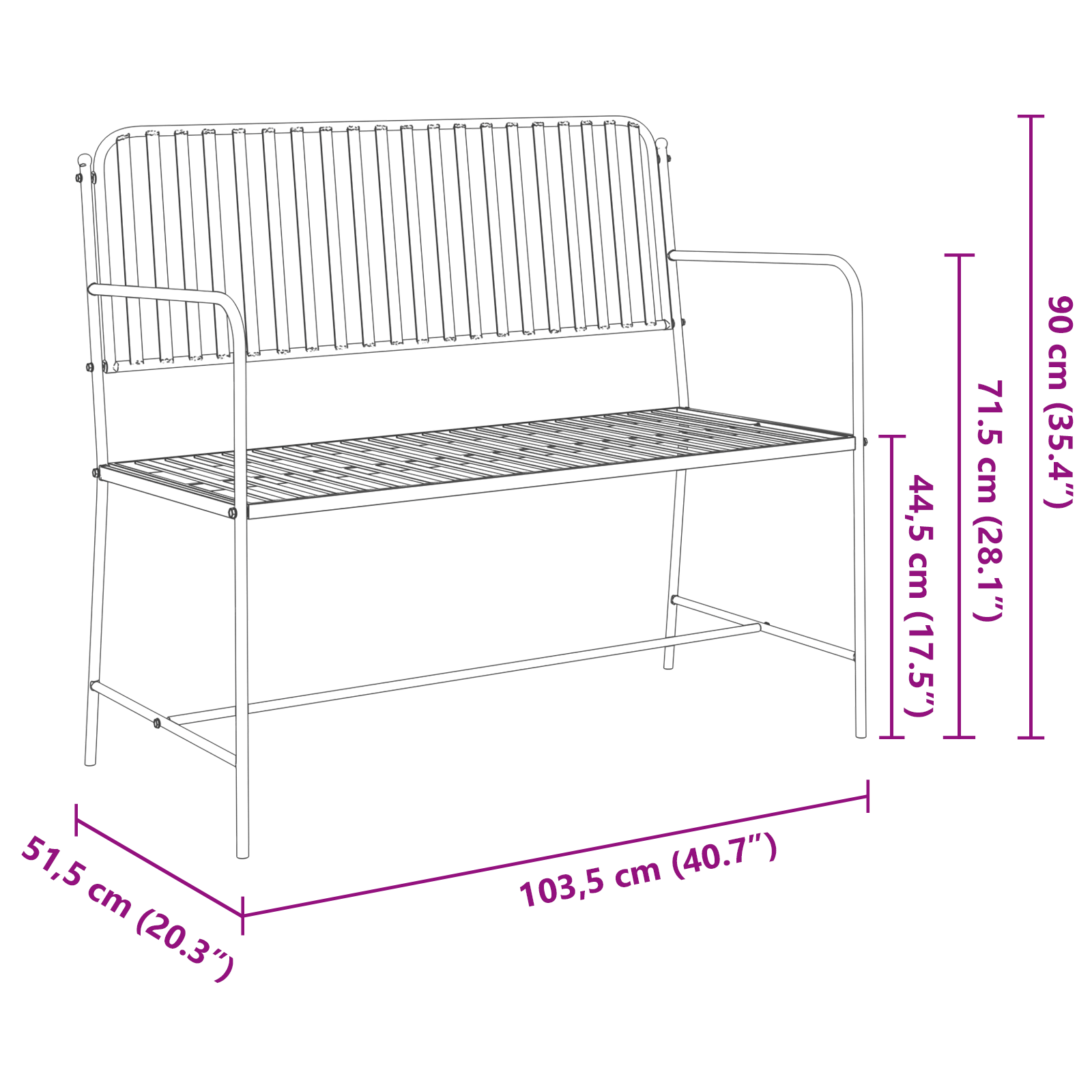 Bench White Metal 103.5 x 51.5 x 90 cm Durable Outdoor Bench - Image 9