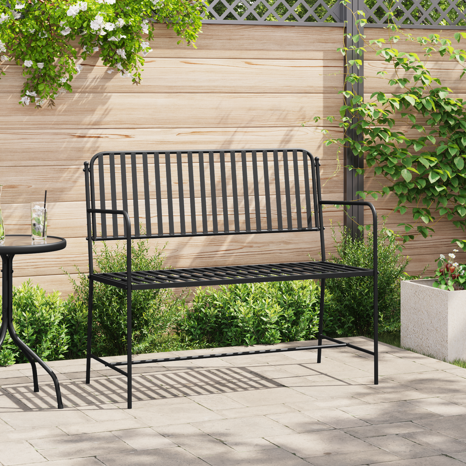 Outdoor Bench Black Metal Standard Durable Outdoor Bench