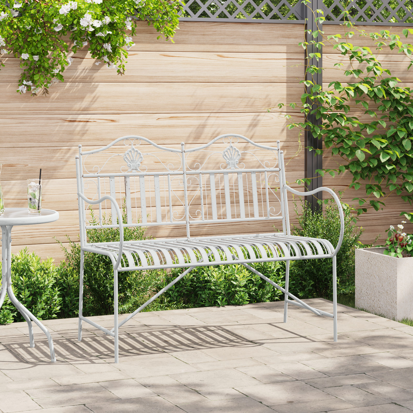 Bench White Metal 103.5 x 59 x 89 cm Durable Outdoor Bench