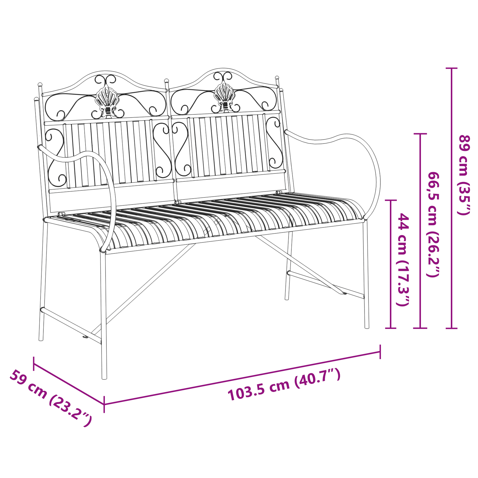 Bench White Metal 103.5 x 59 x 89 cm Durable Outdoor Bench - Image 9