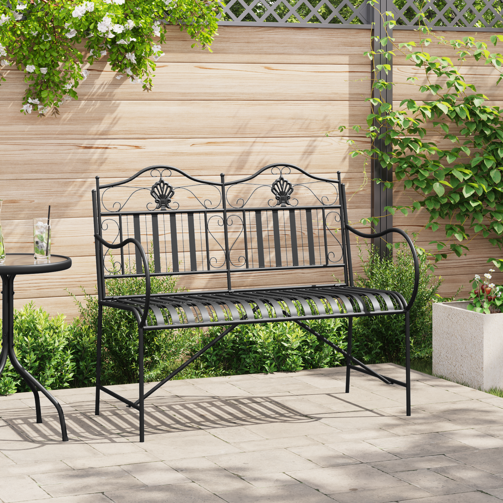 Metal Bench Black Metal Standard Decorative Inlays