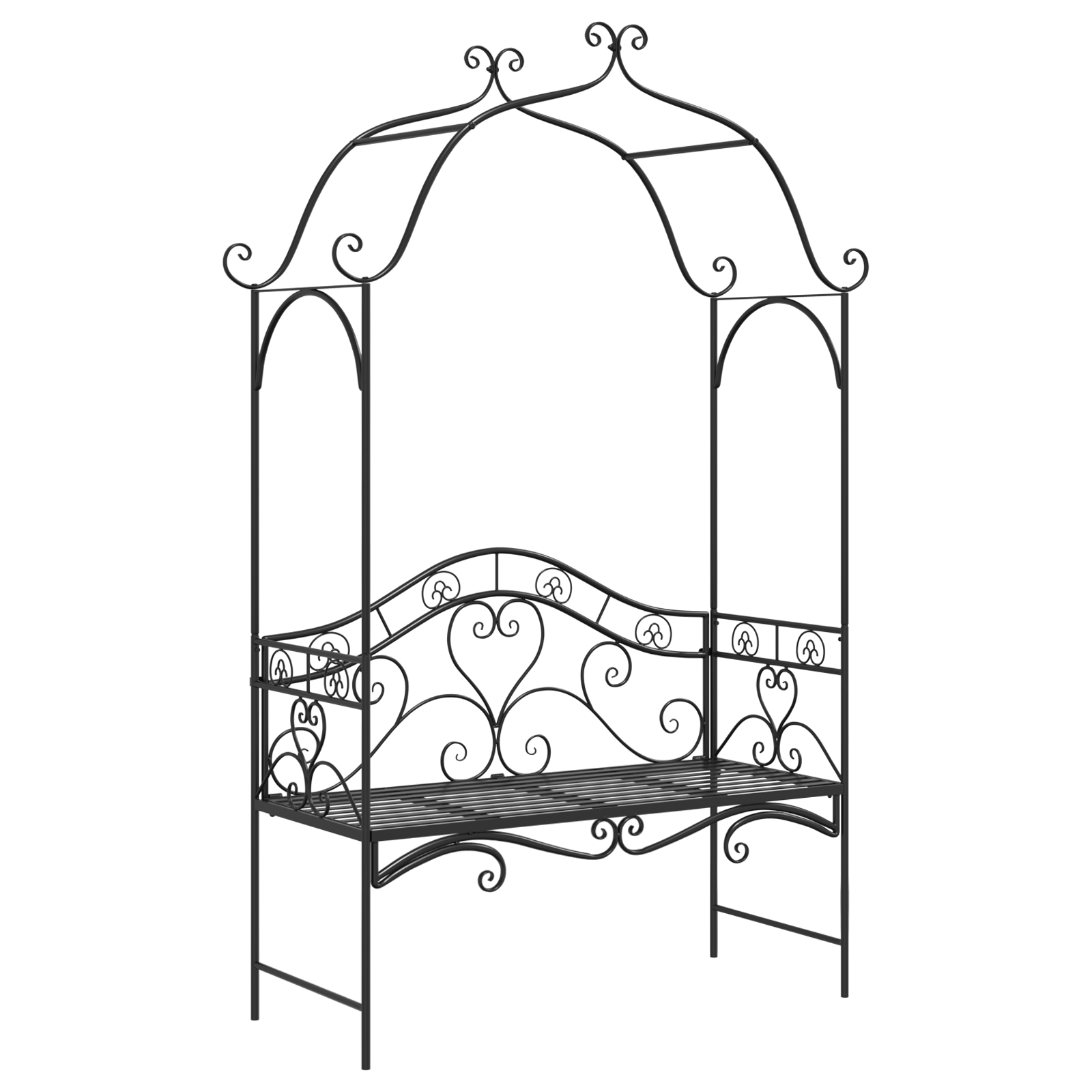 Black Outdoor Bench Black Metal Large Decorative Inlays - Image 2