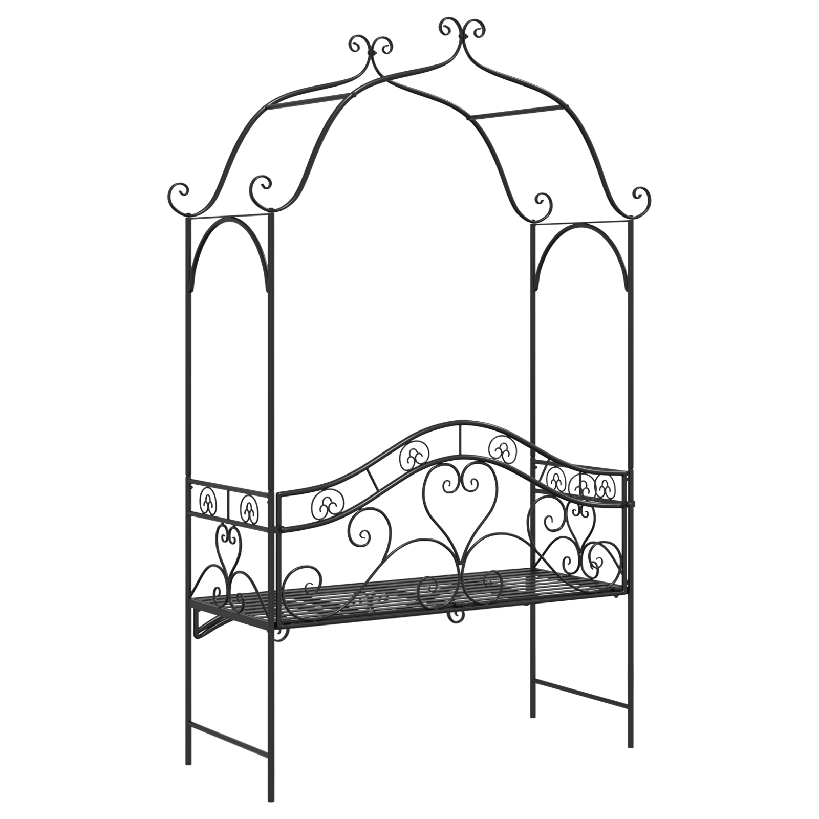 Black Outdoor Bench Black Metal Large Decorative Inlays - Image 8