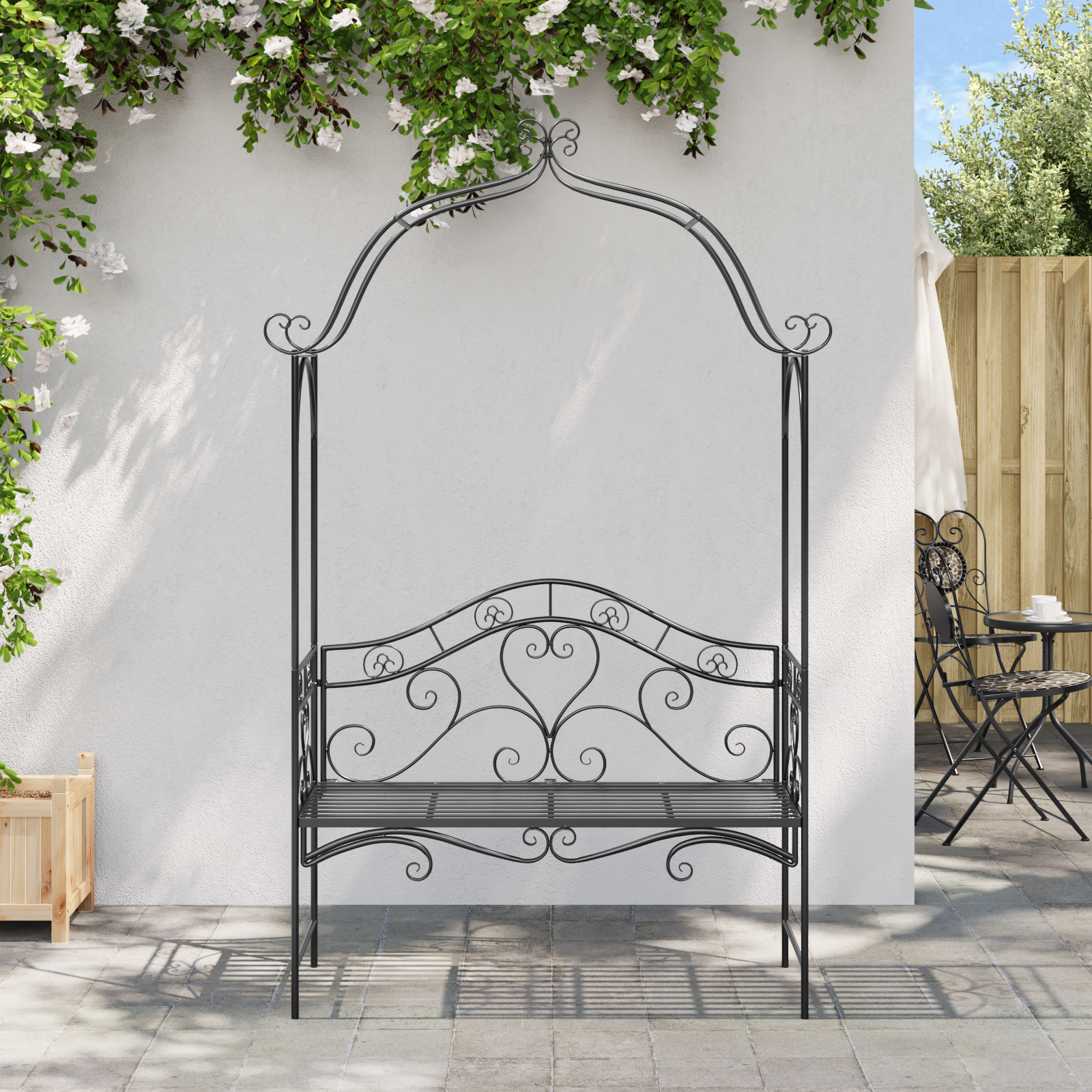 Black Outdoor Bench Black Metal Large Decorative Inlays - Image 5
