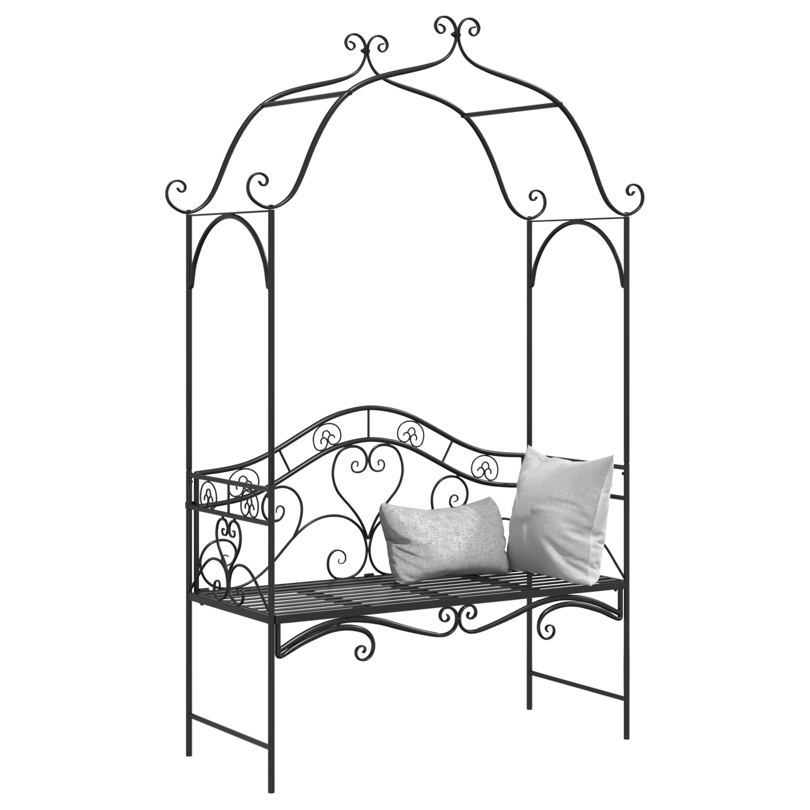 Black Outdoor Bench Black Metal Large Decorative Inlays - Image 4