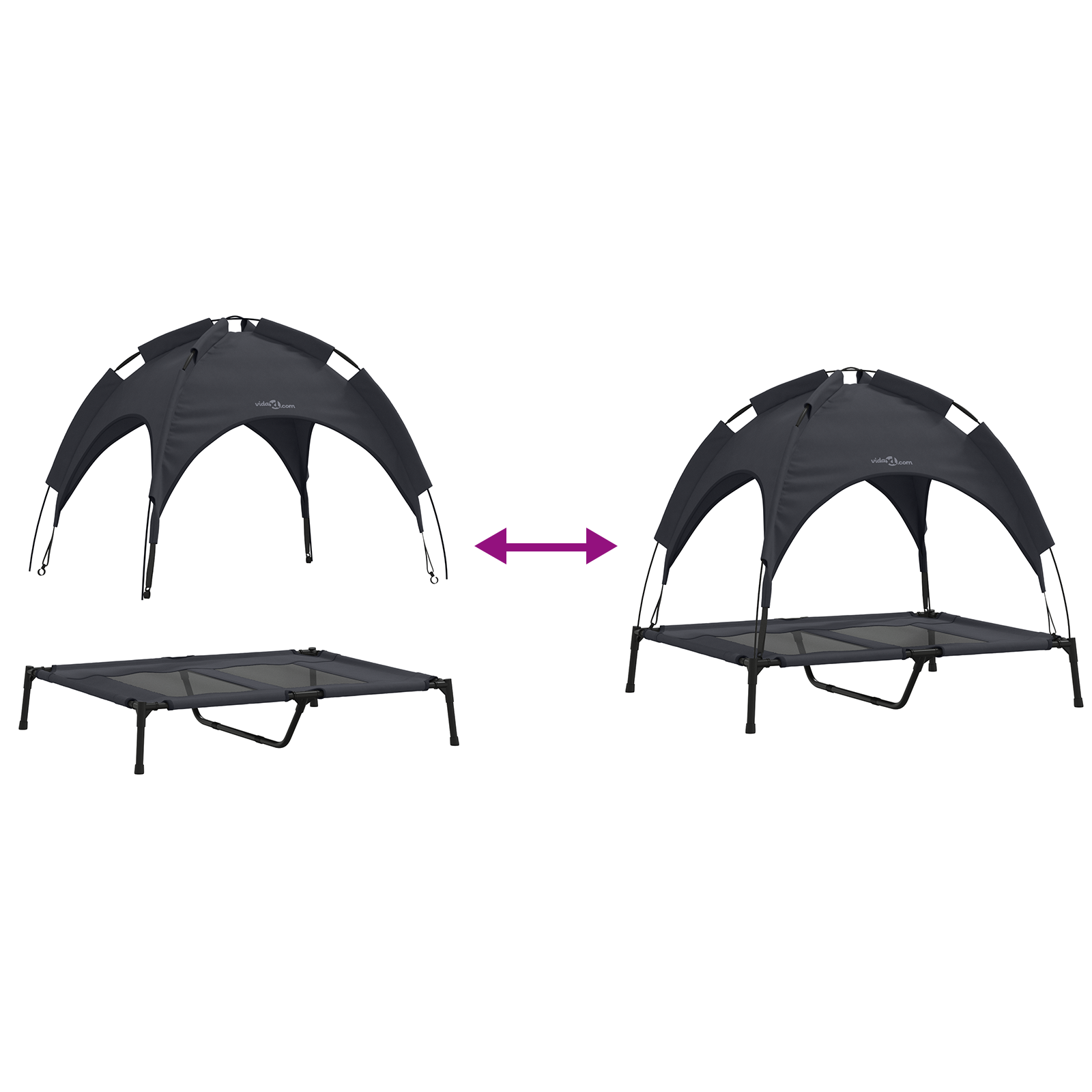 Raised Dog Bed with Removable Roof Black L Steel - Image 9
