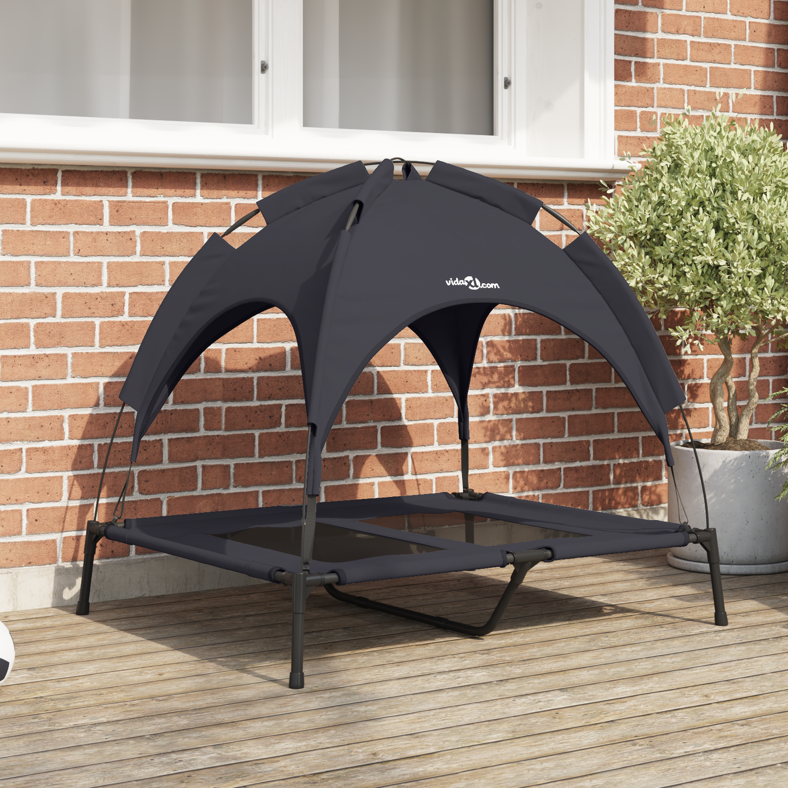 Raised Dog Bed with Removable Roof Black L Steel