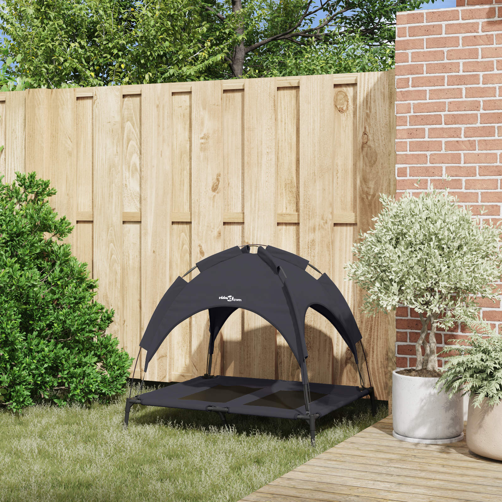 Raised Dog Bed with Removable Roof Black L Steel - Image 3