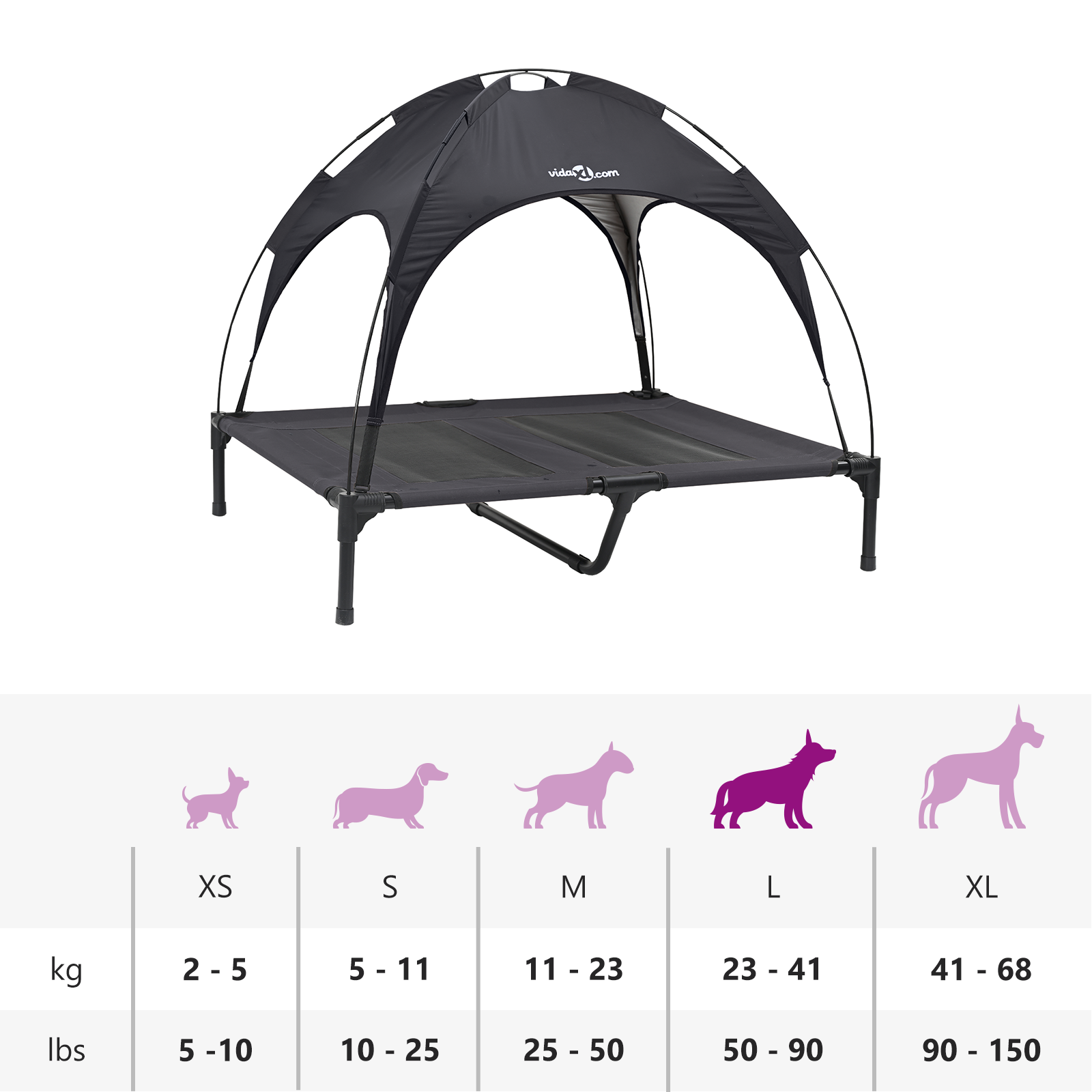 Raised Dog Bed with Removable Roof Black L Steel - Image 11