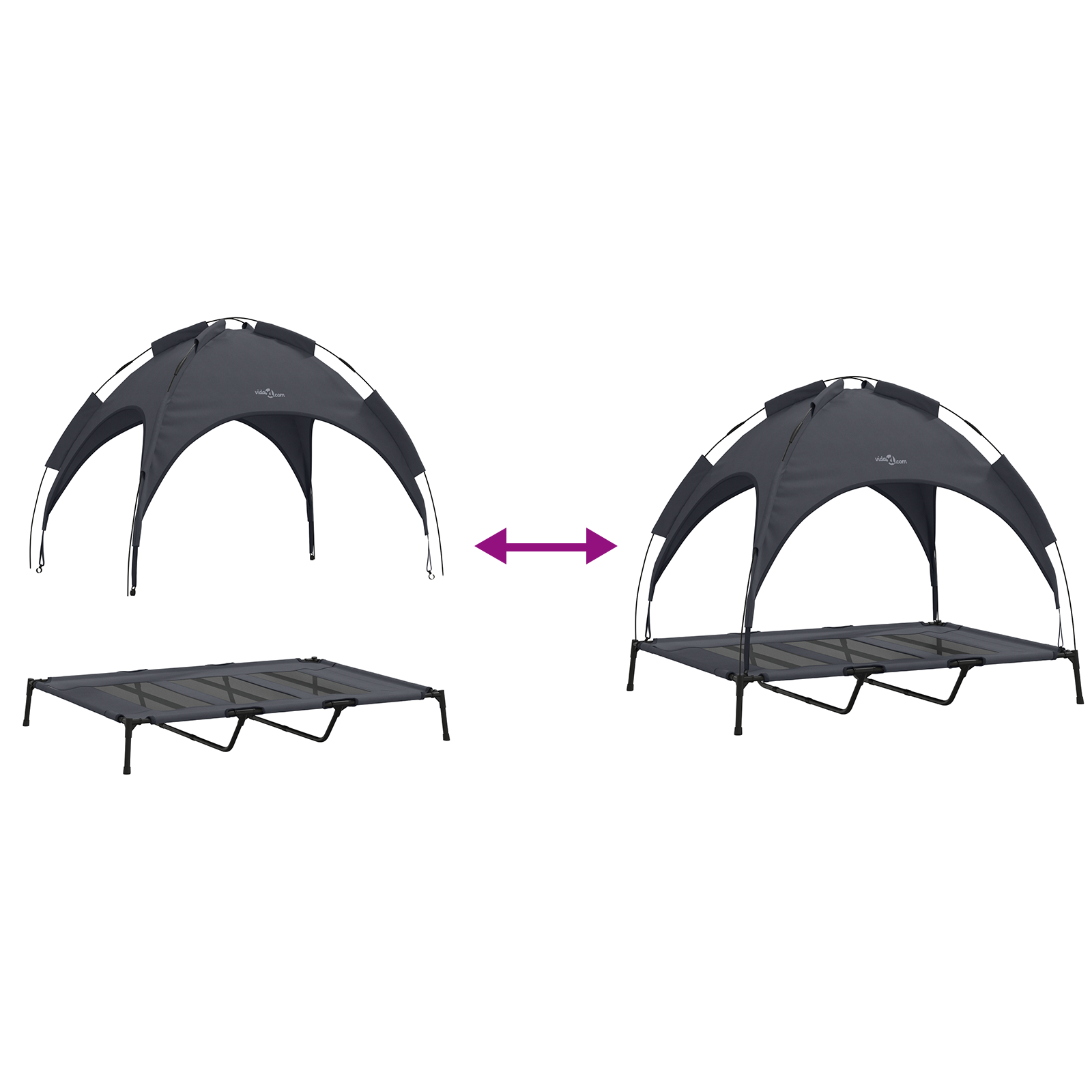 Raised Dog Bed with Removable Roof Black XL Steel - Image 9