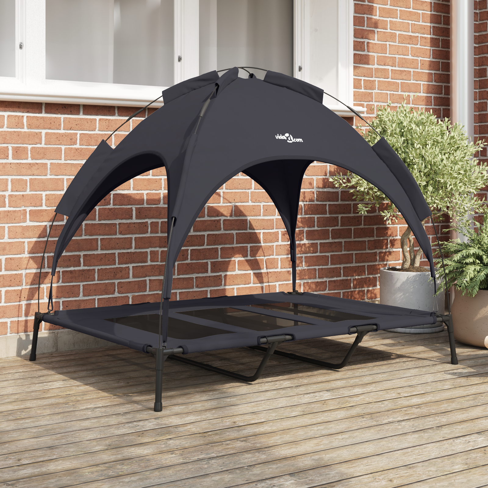 Raised Dog Bed with Removable Roof Black XL Steel