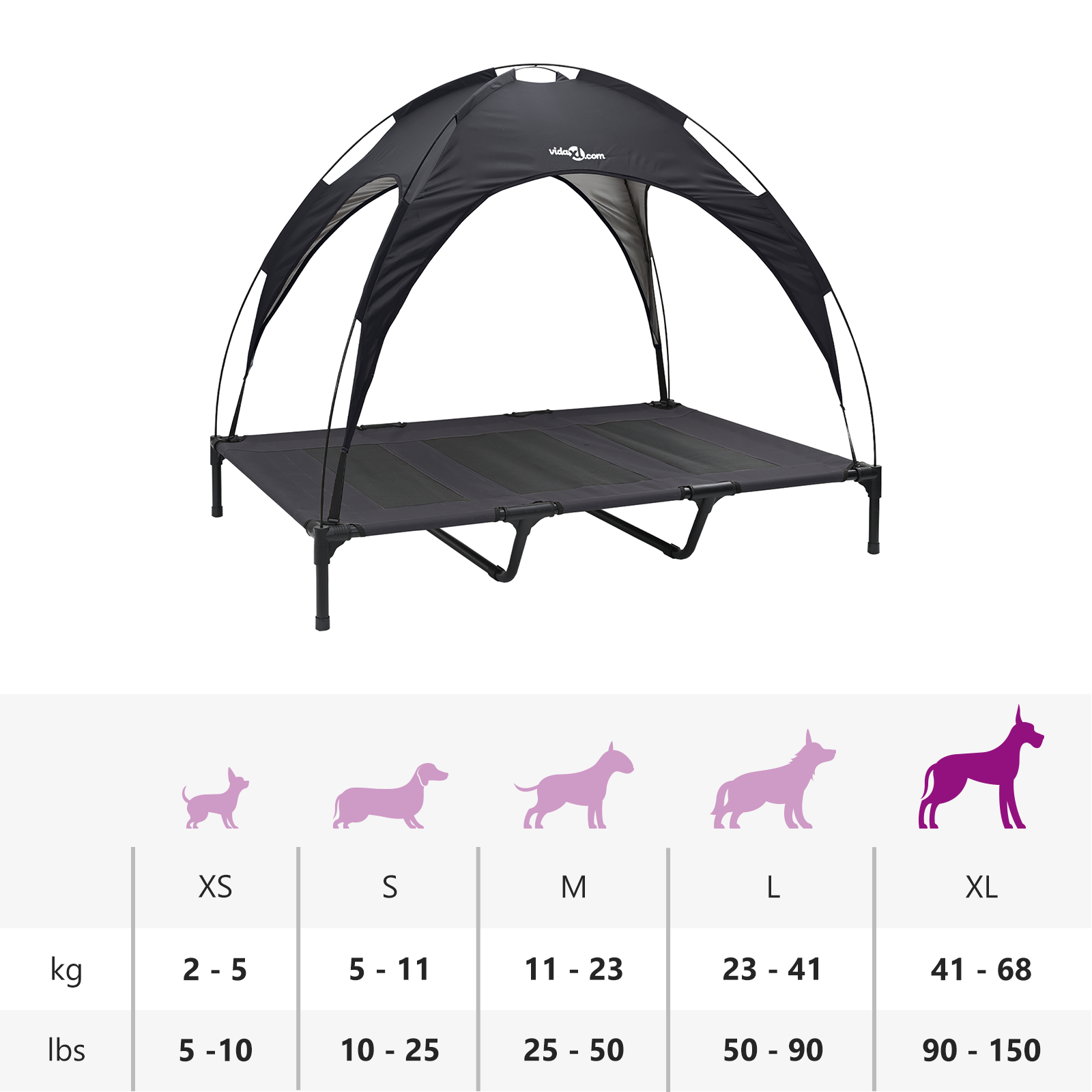 Raised Dog Bed with Removable Roof Black XL Steel - Image 11