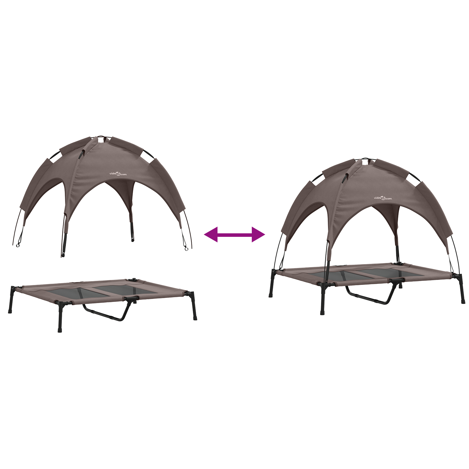 Raised Dog Bed with Removable Canopy Brown L Steel - Image 9