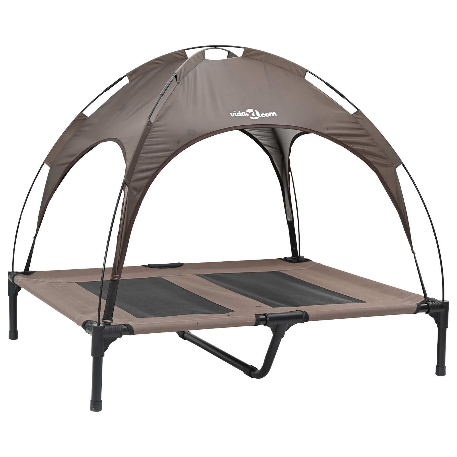 Raised Dog Bed with Removable Canopy Brown L Steel - Image 2