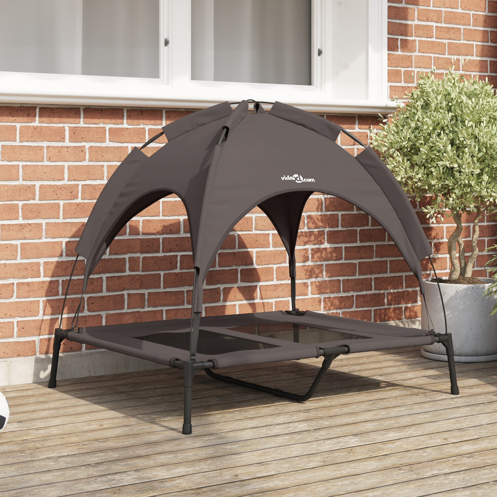 Raised Dog Bed with Removable Canopy Brown L Steel