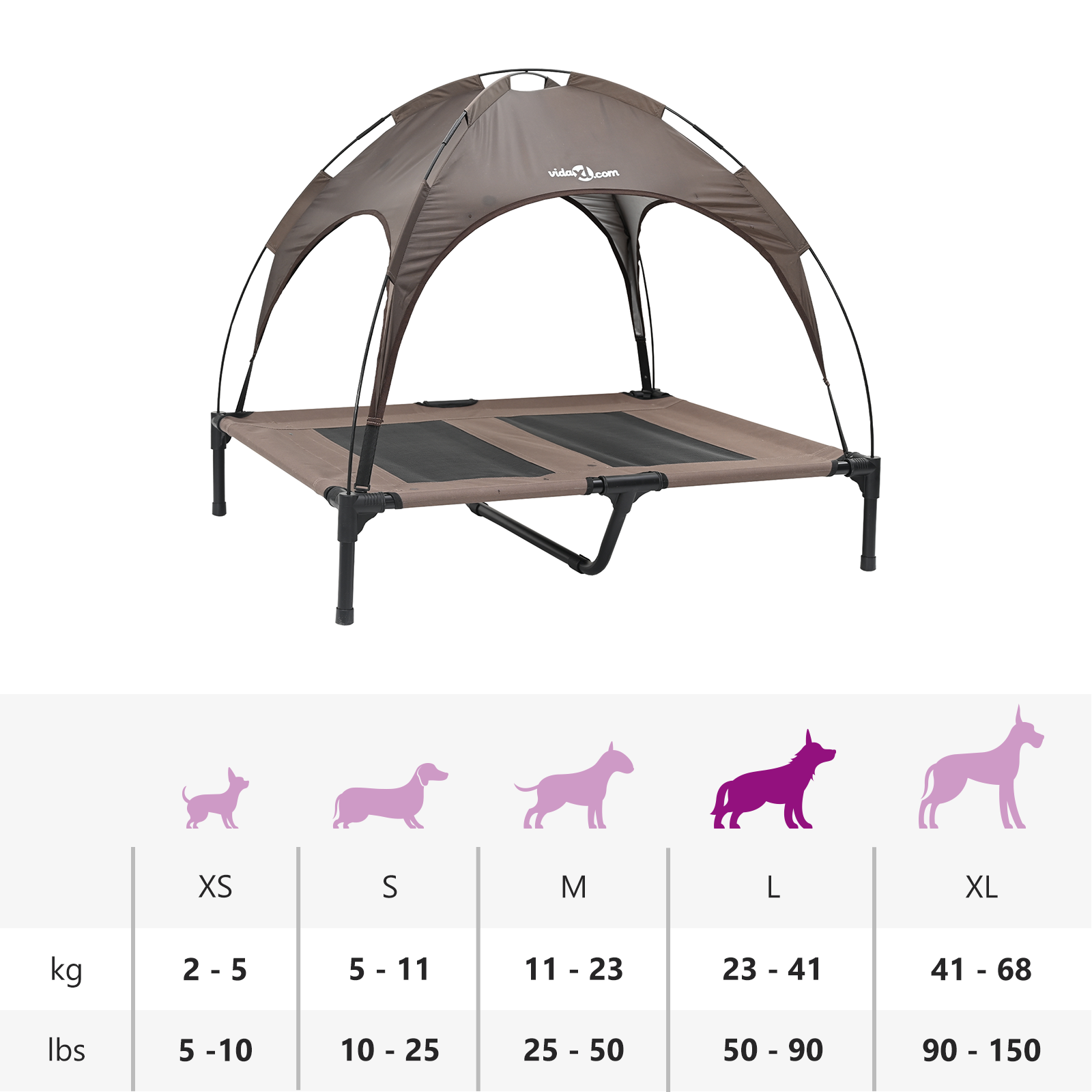 Raised Dog Bed with Removable Canopy Brown L Steel - Image 11
