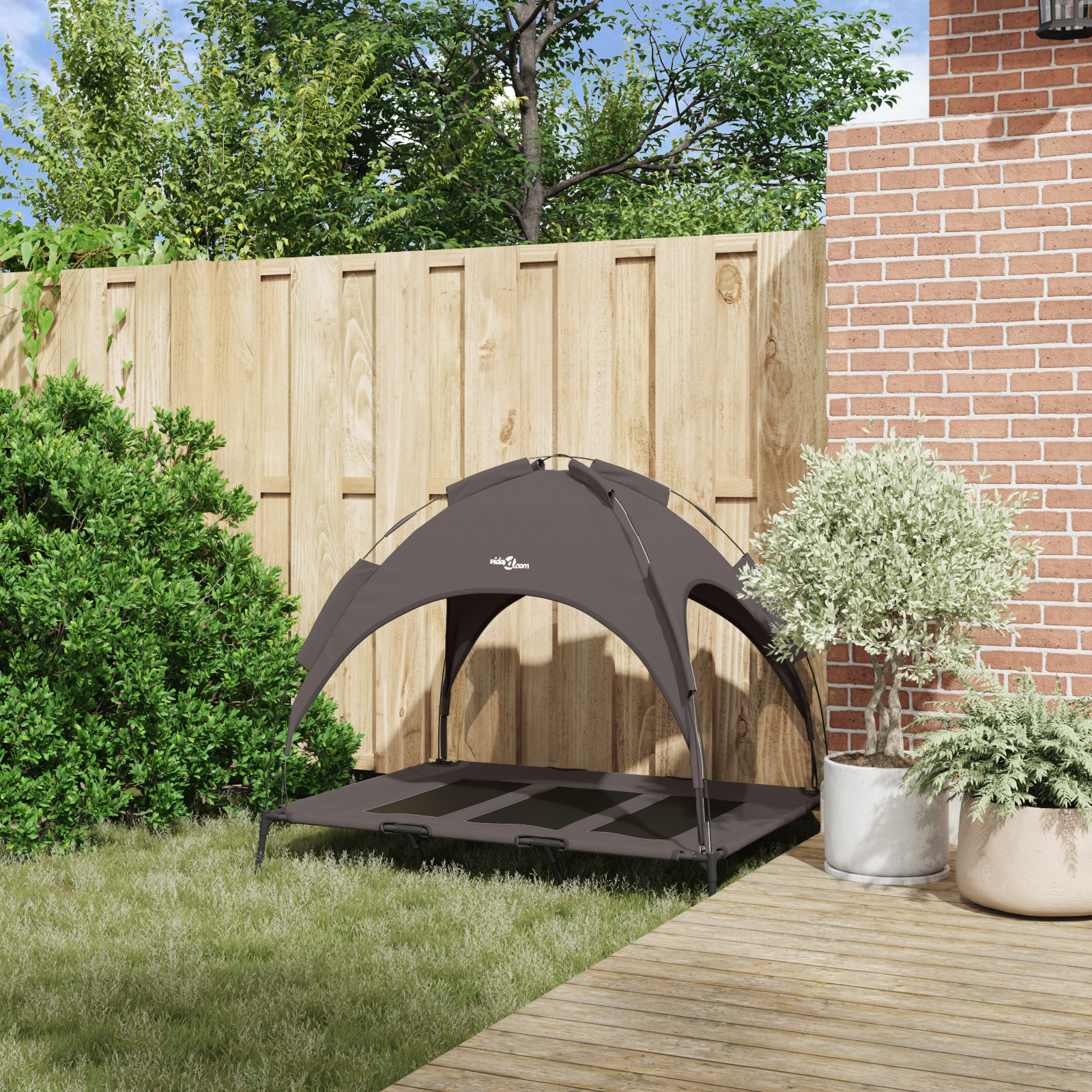 Raised Dog Bed with Removable Roof Brown XL Steel - Image 3
