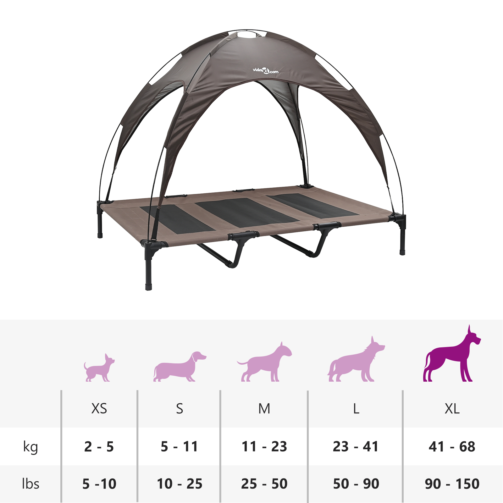 Raised Dog Bed with Removable Roof Brown XL Steel - Image 11