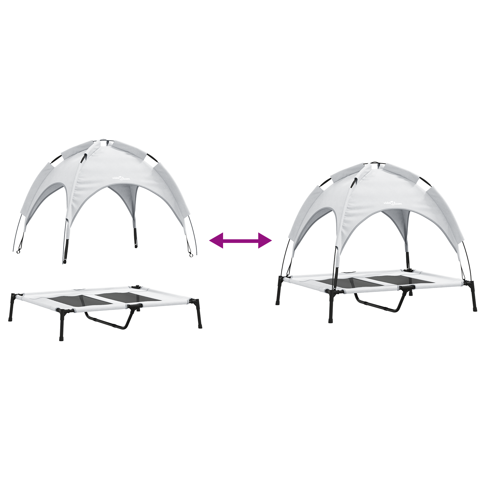 Raised Dog Bed with Removable Roof Silver Grey L Steel - Image 9