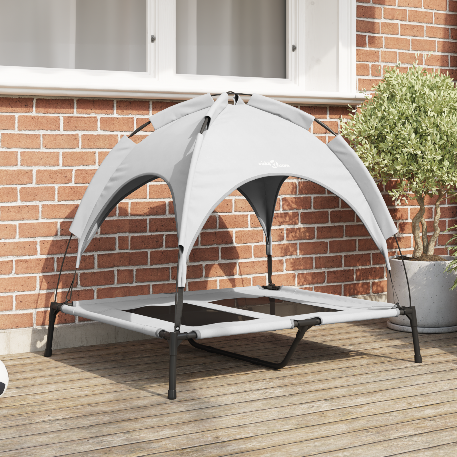Raised Dog Bed with Removable Roof Silver Grey L Steel