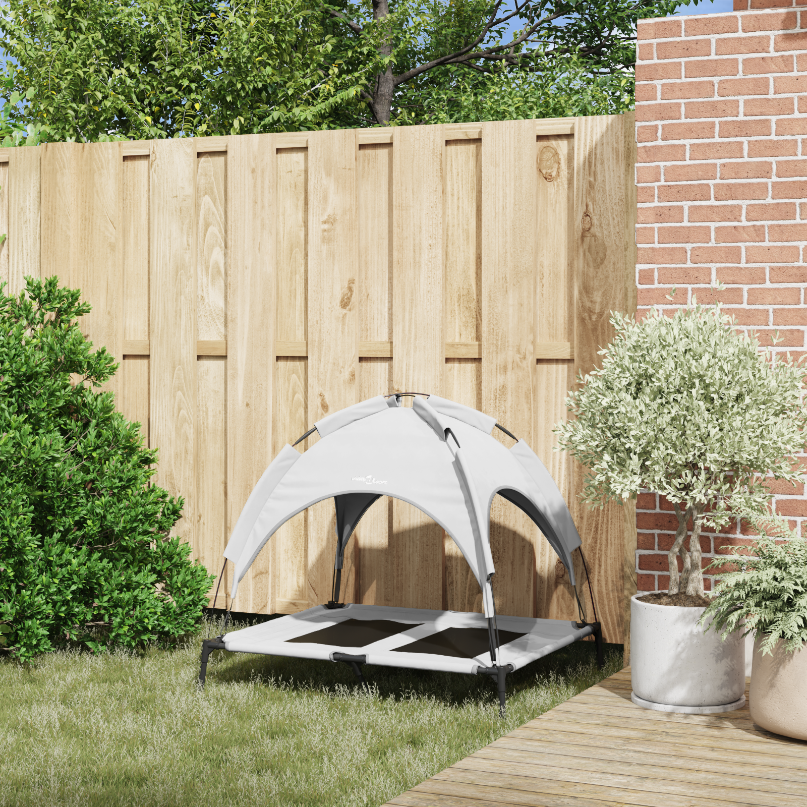 Raised Dog Bed with Removable Roof Silver Grey L Steel - Image 3