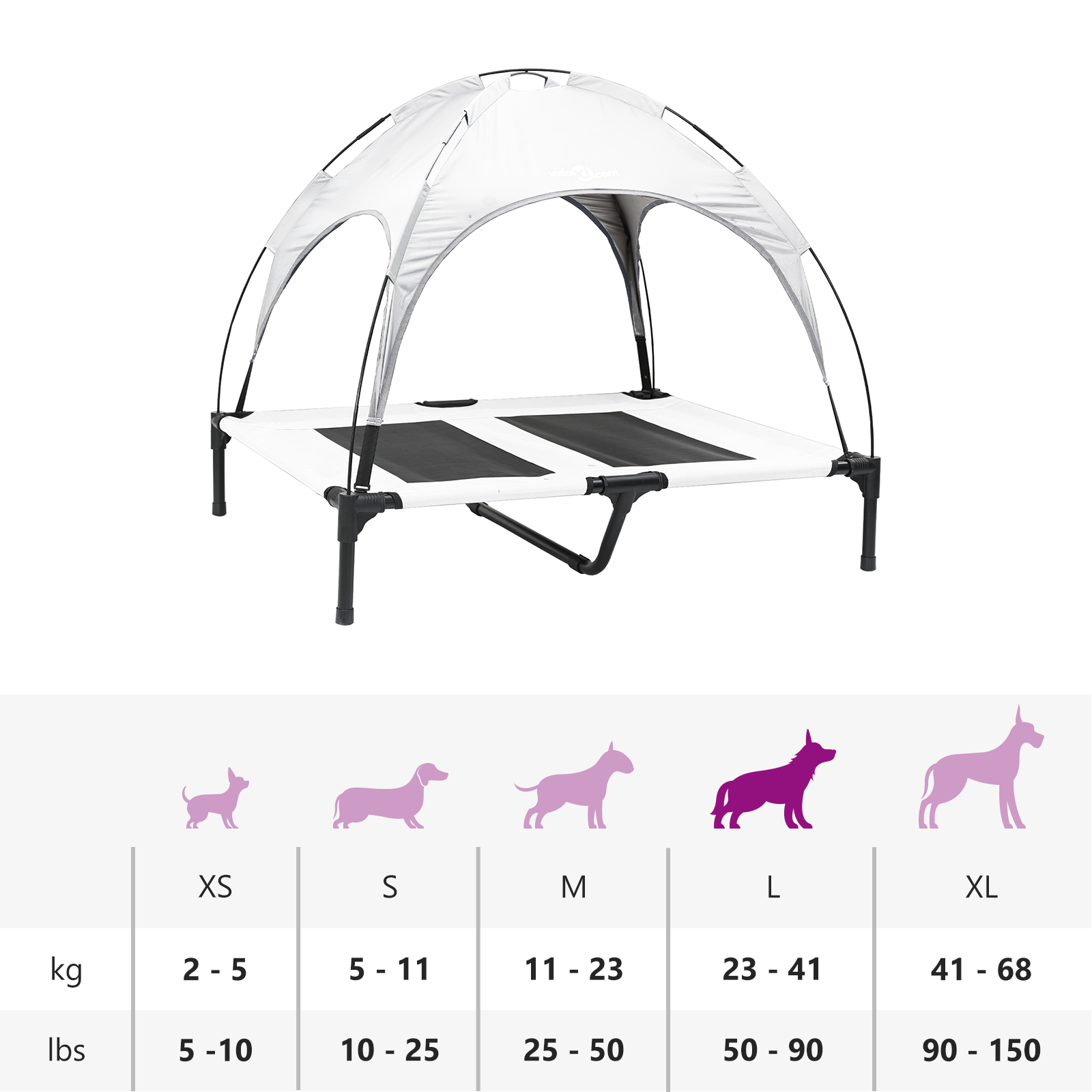 Raised Dog Bed with Removable Roof Silver Grey L Steel - Image 11