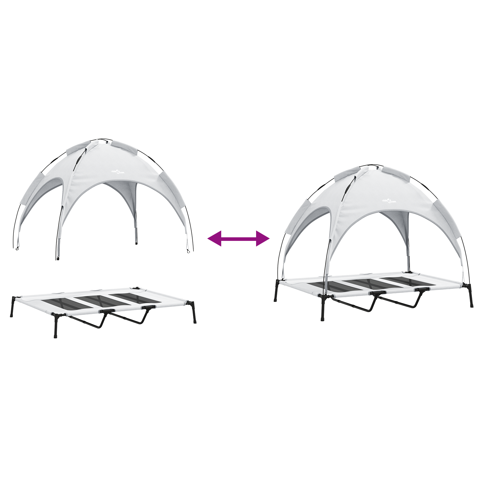 Raised Dog Bed with Removable Roof Silver Grey XL Steel - Image 9