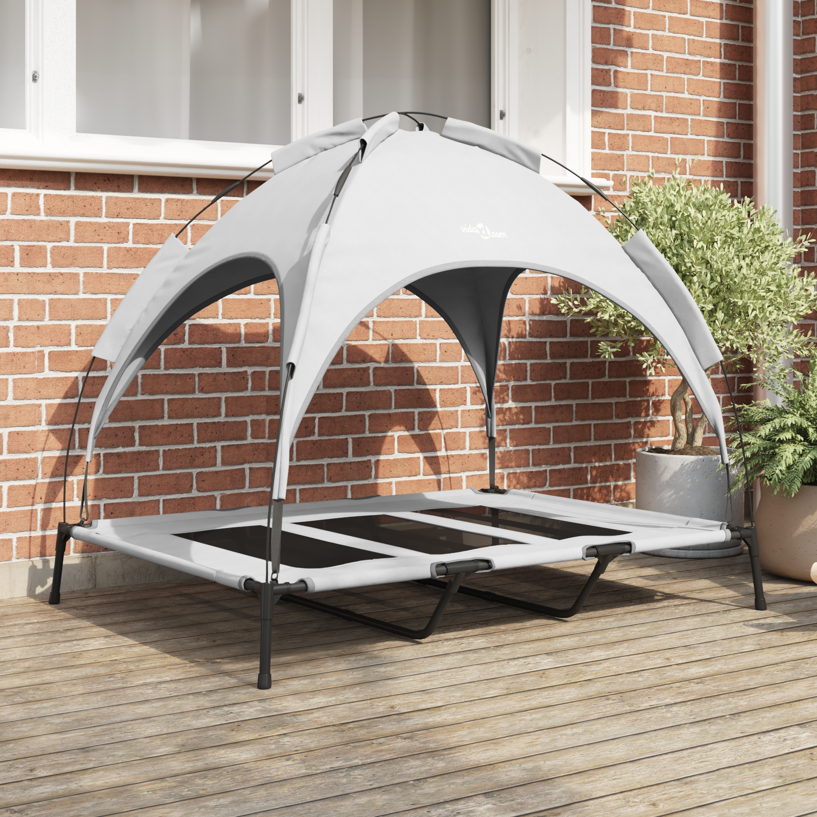 Raised Dog Bed with Removable Roof Silver Grey XL Steel