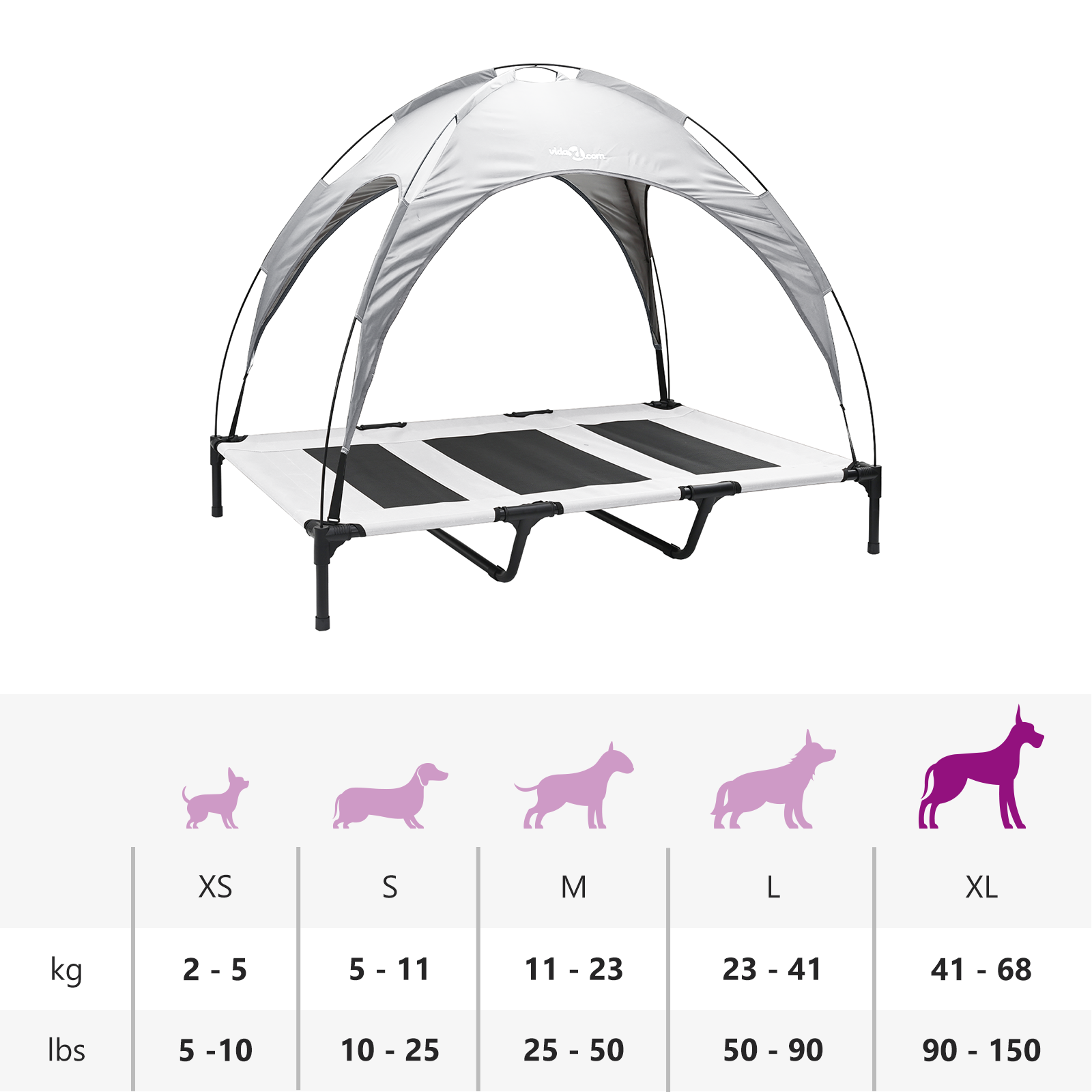 Raised Dog Bed with Removable Roof Silver Grey XL Steel - Image 11