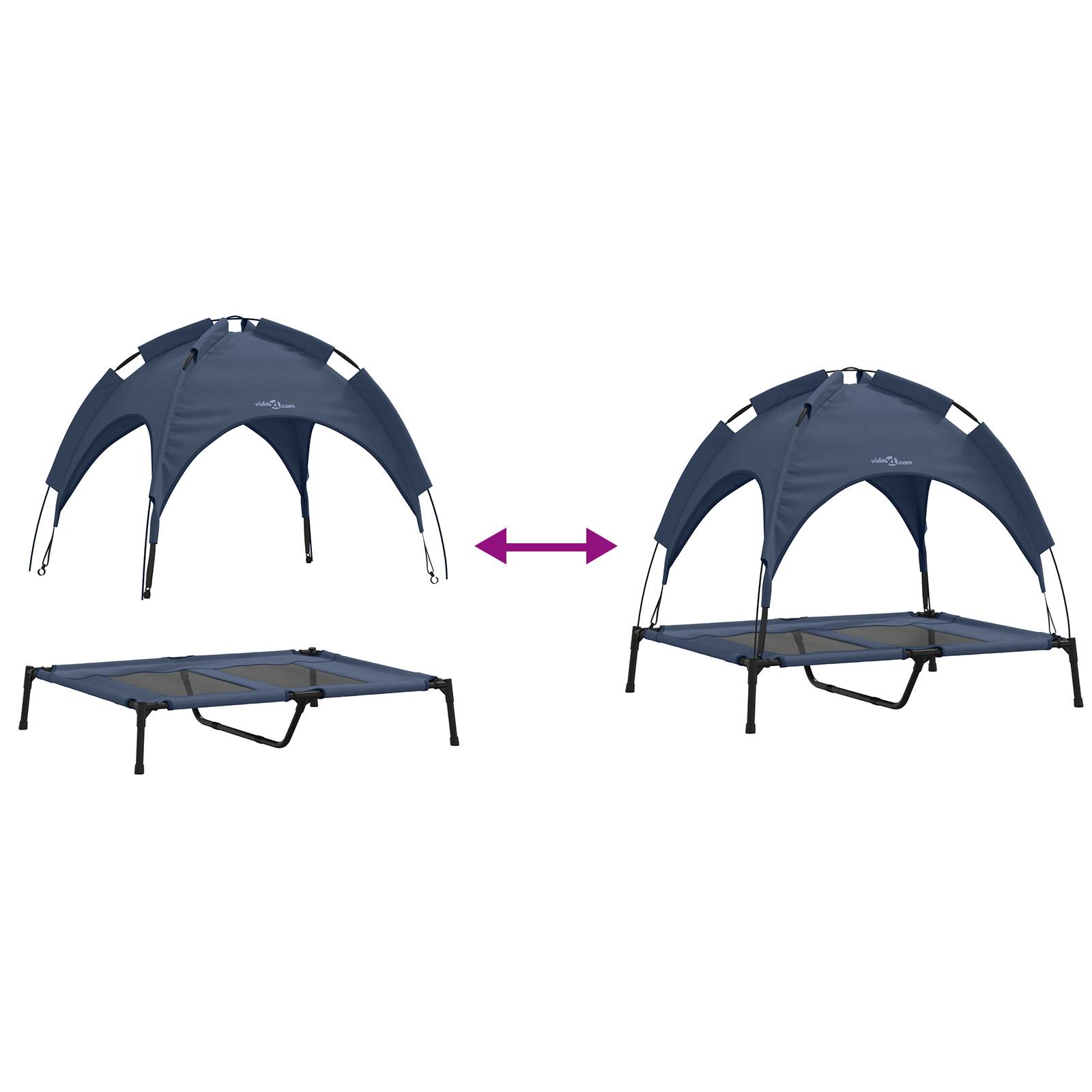 Raised Dog Bed with Removable Roof Navy Blue L Steel - Image 9