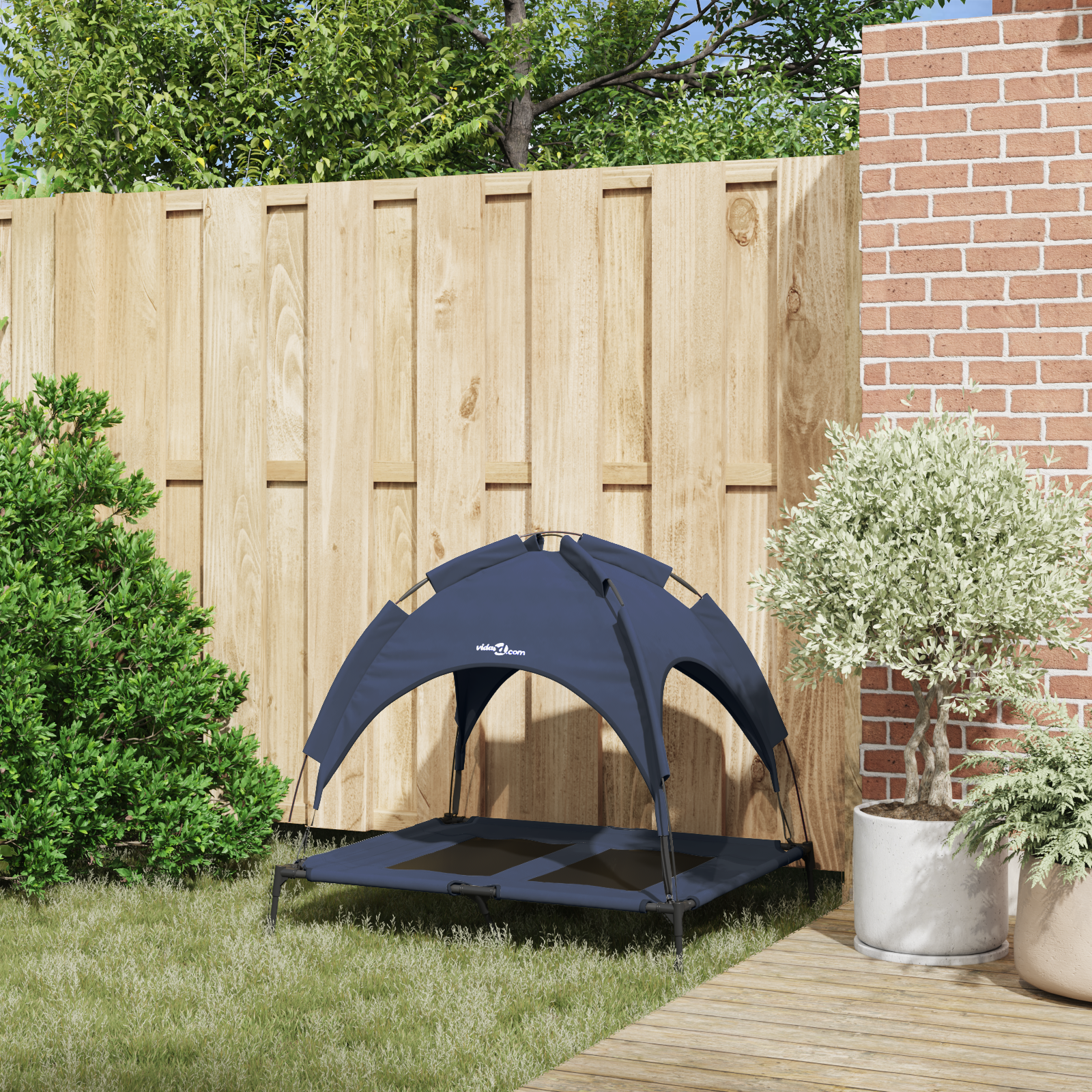 Raised Dog Bed with Removable Roof Navy Blue L Steel - Image 3