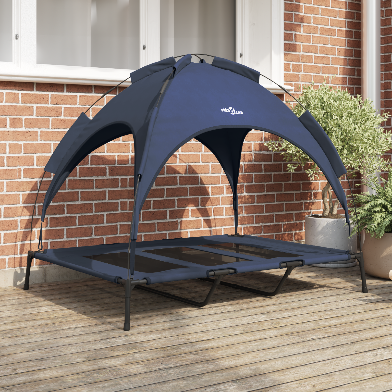 Raised Dog Bed with Removable Roof Navy Blue XL Steel