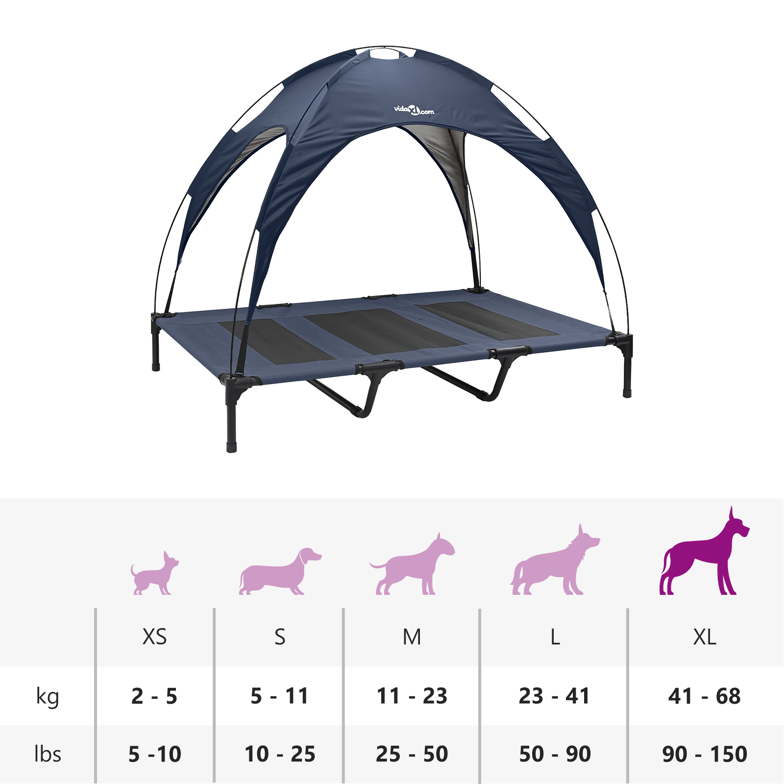 Raised Dog Bed with Removable Roof Navy Blue XL Steel - Image 11