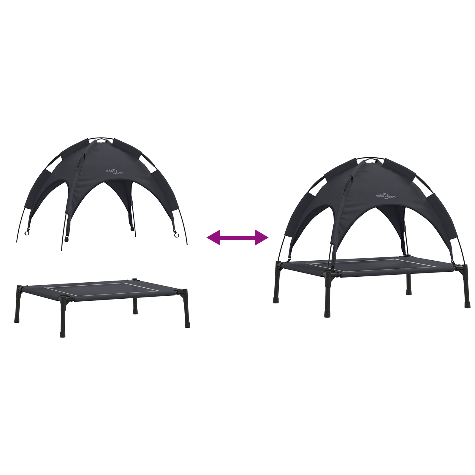 Raised Dog Bed with Removable Roof Black Steel - Image 9