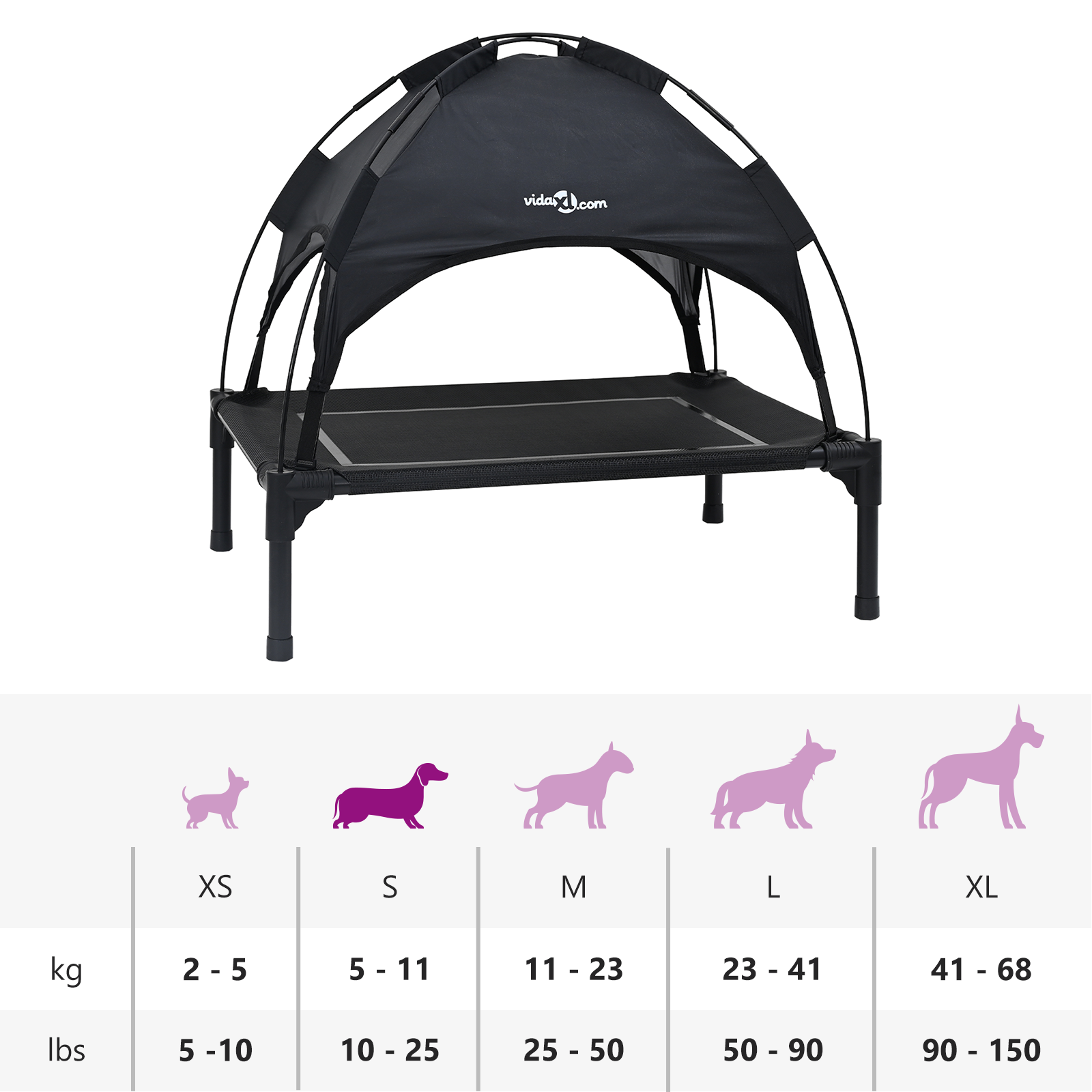 Raised Dog Bed with Removable Roof Black Steel - Image 11