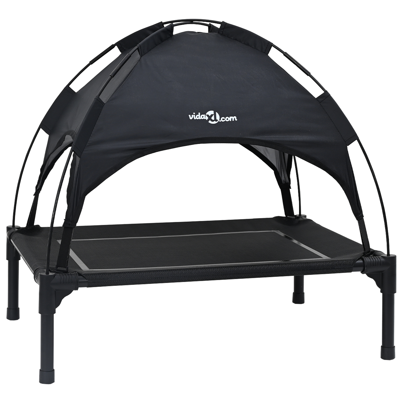 Raised Dog Bed with Removable Roof Black M Steel - Image 2
