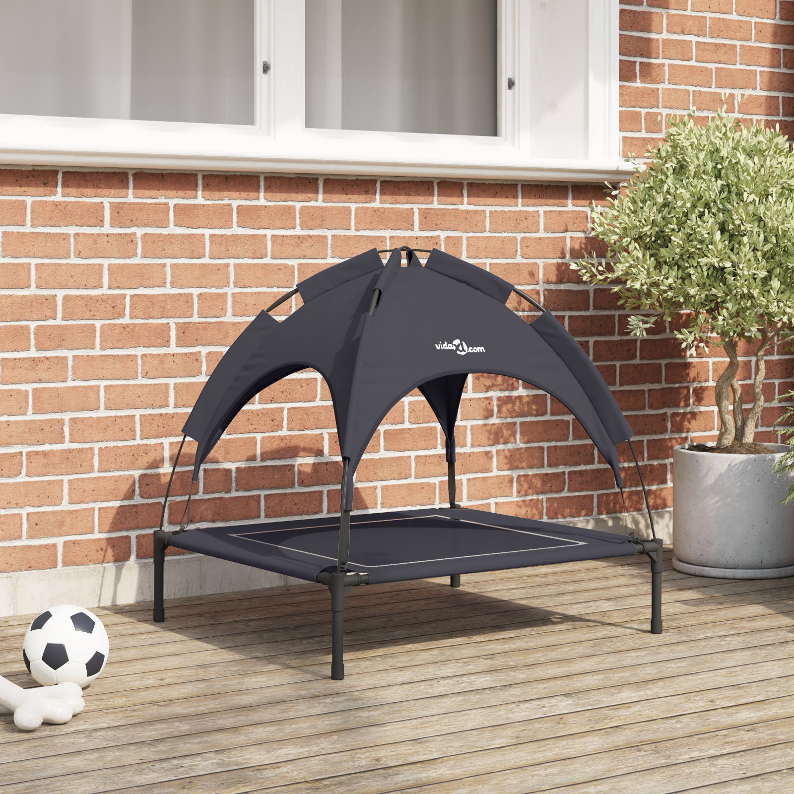 Raised Dog Bed with Removable Roof Black M Steel
